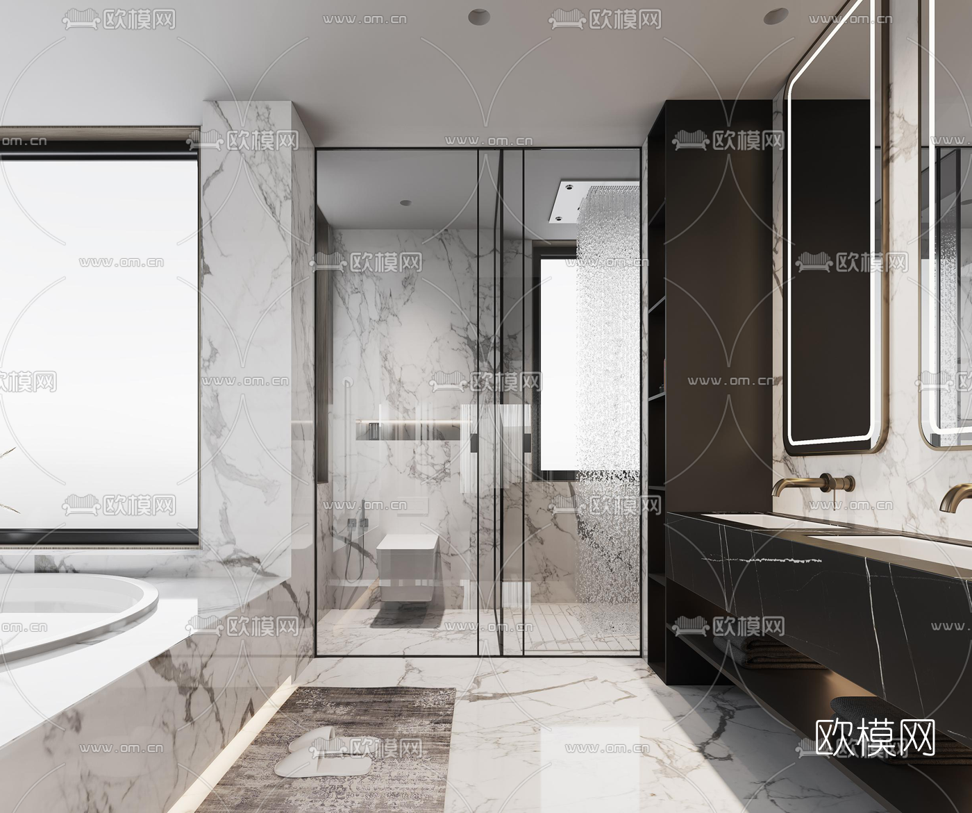 简欧卧室卫生间3d模型下载（渲染图4）