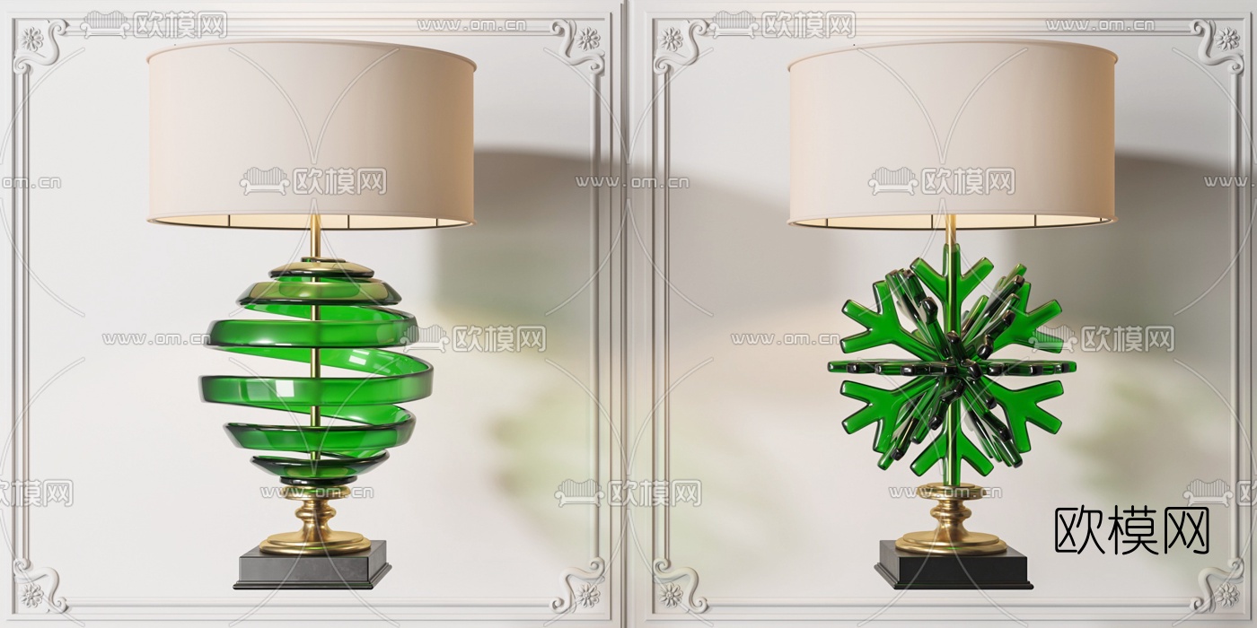 现代翡翠雪花雪人台灯3d模型下载（渲染图3）