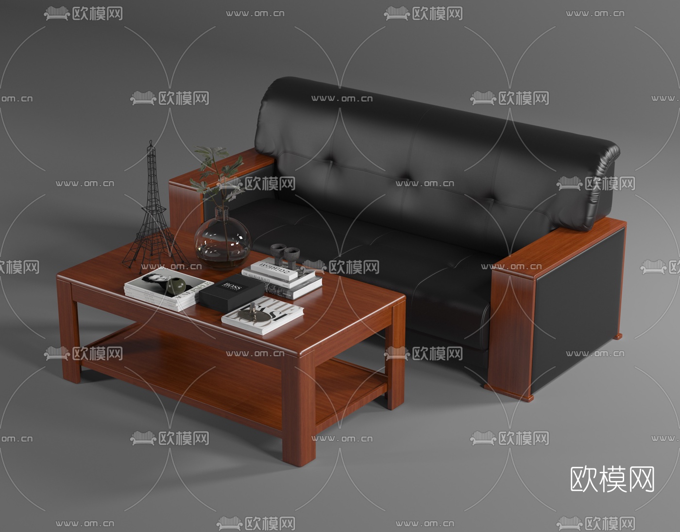 现代皮革办公休闲沙发3d模型下载（渲染图3）