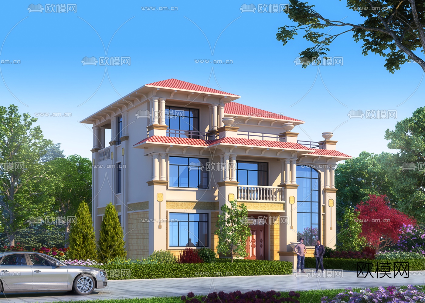 简欧独栋别墅外观3d模型下载