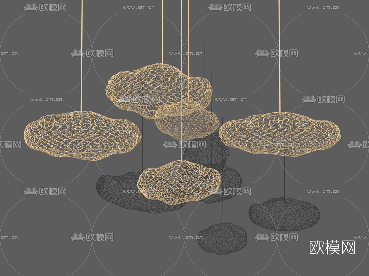 现代铁网云朵吊灯su模型下载
