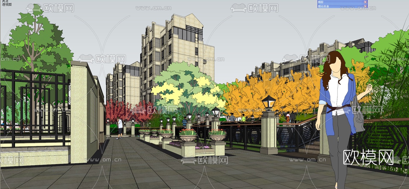 新古典小区景观su模型下载（渲染图6）