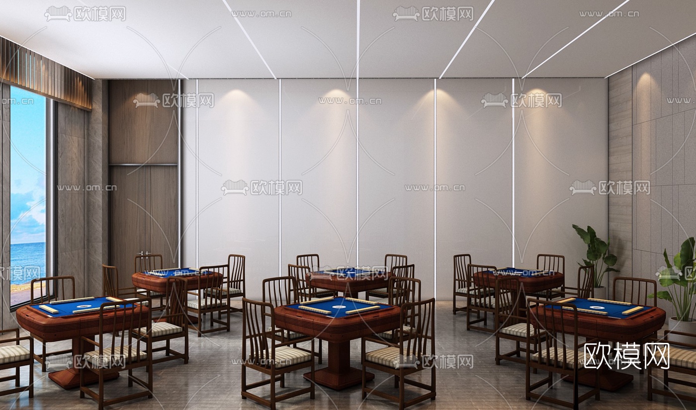 现代泳池麻将室休闲会馆3d模型下载（渲染图9）