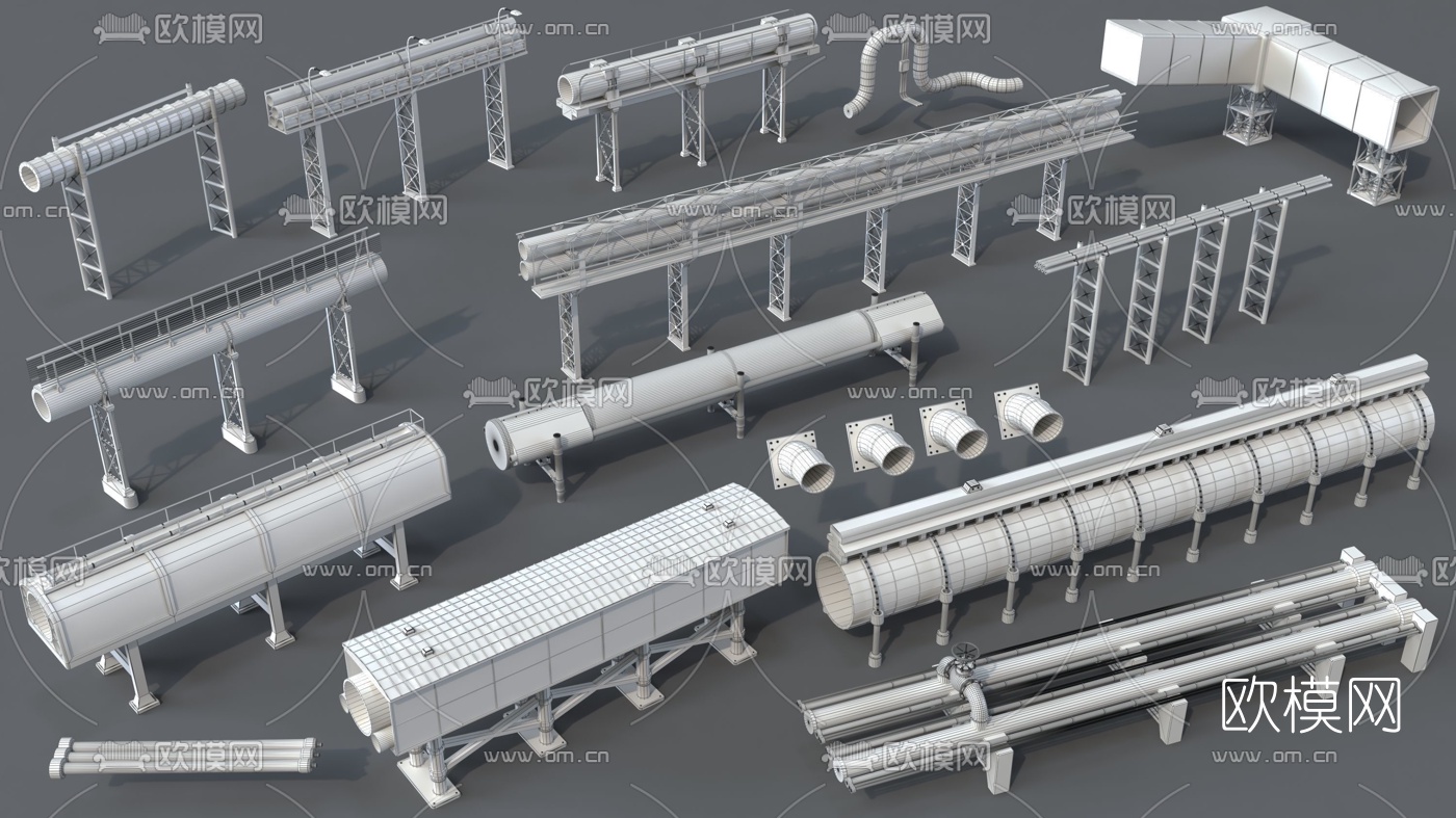 现代高架排水管道3d模型下载（渲染图1）