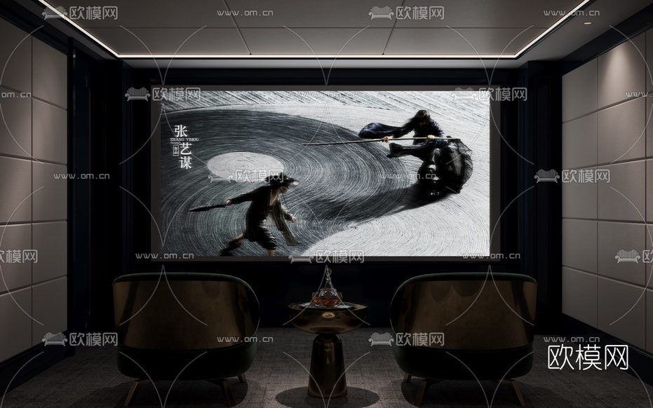 现代地下影音室视听室3d模型下载(渲染图2)