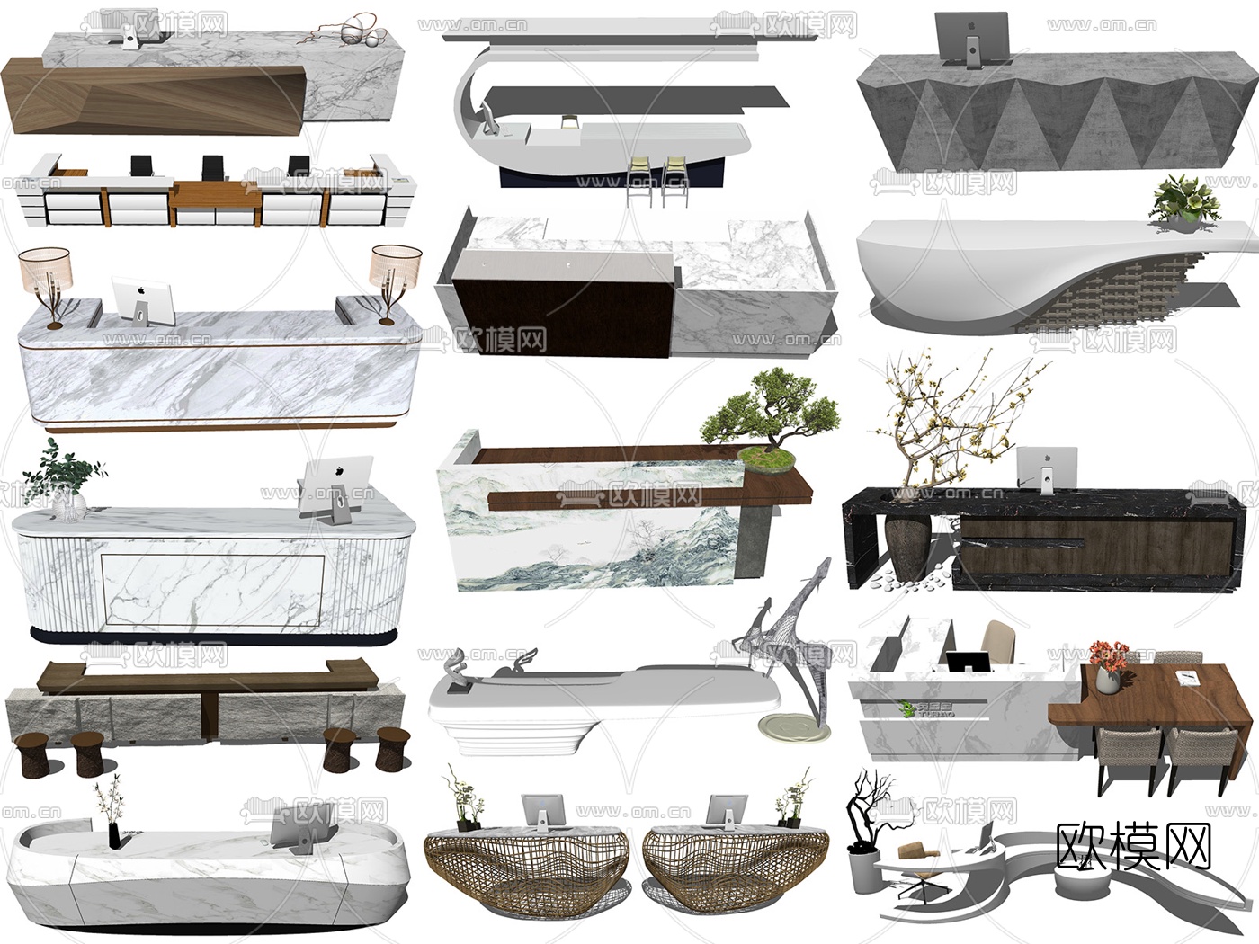 现代前台接待台su模型下载