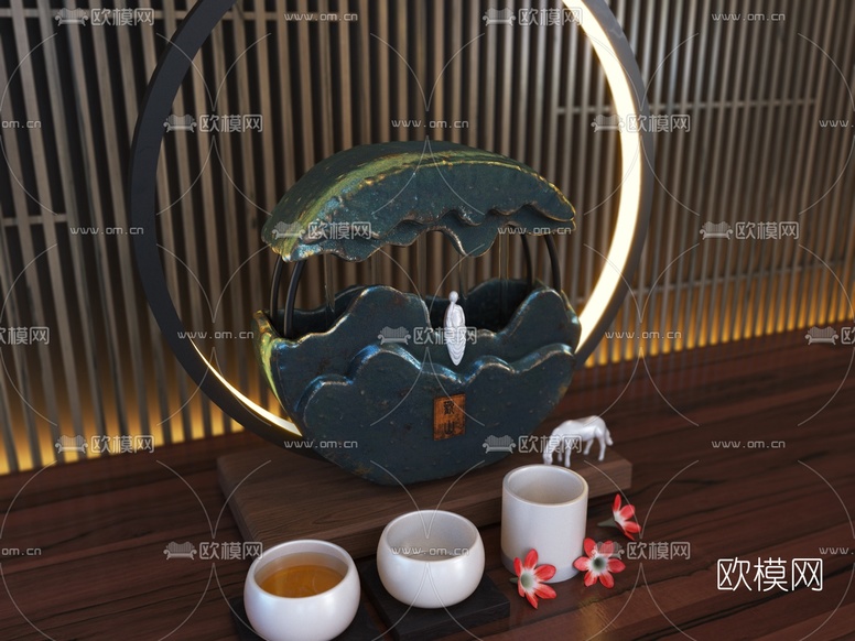 新中式禅意摆件茶杯3d模型下载(渲染图2)