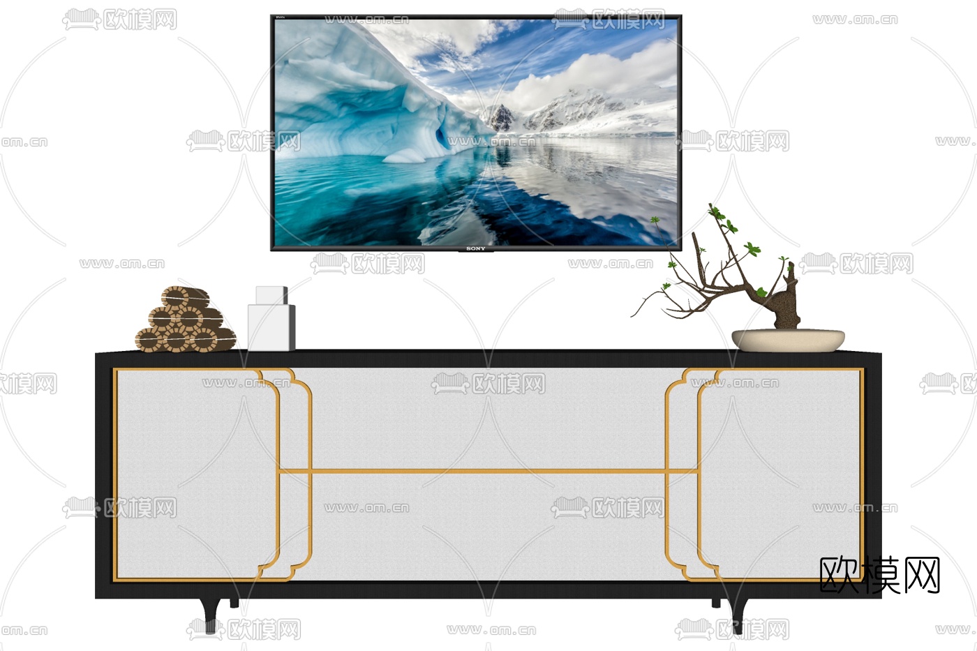 新中式实木边柜su模型