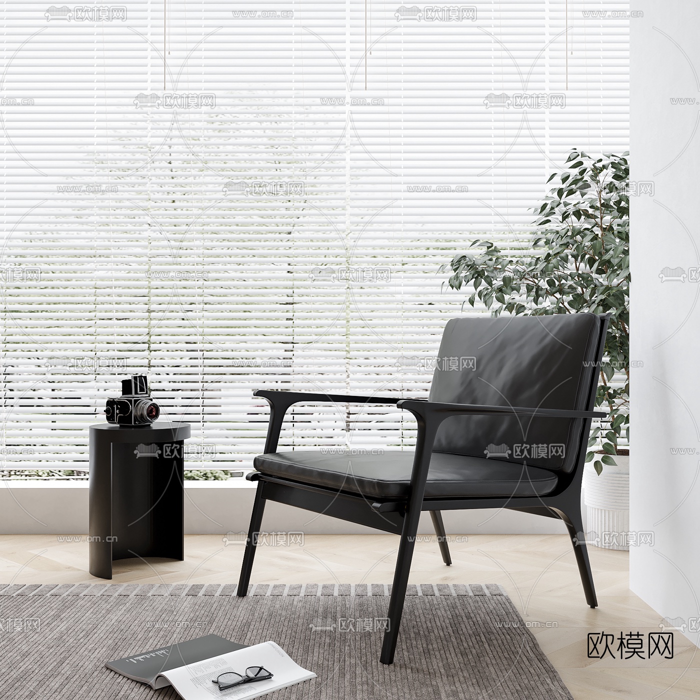 现代皮革休闲扶手椅边几3d模型