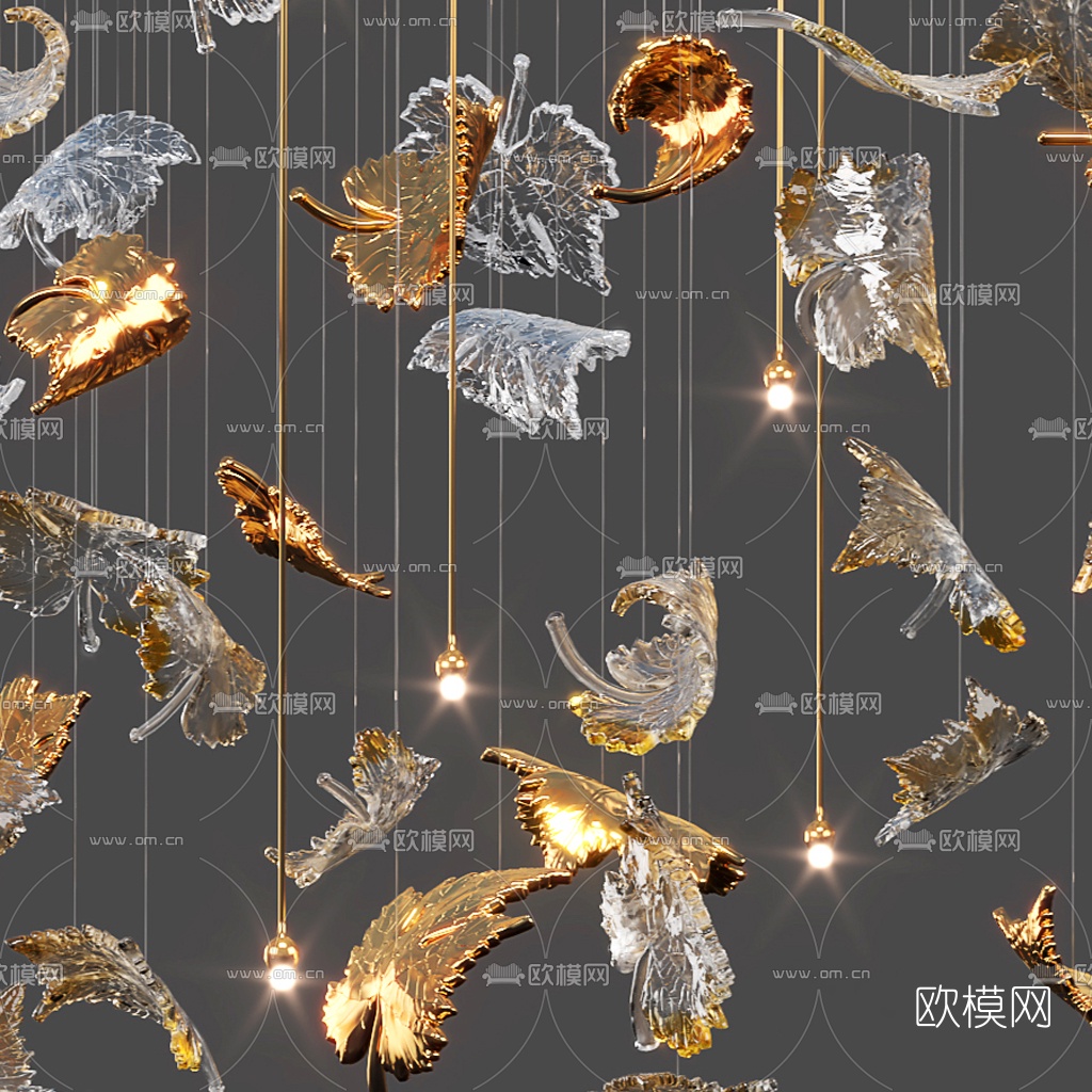 现代金属枫叶装饰吊灯3d模型