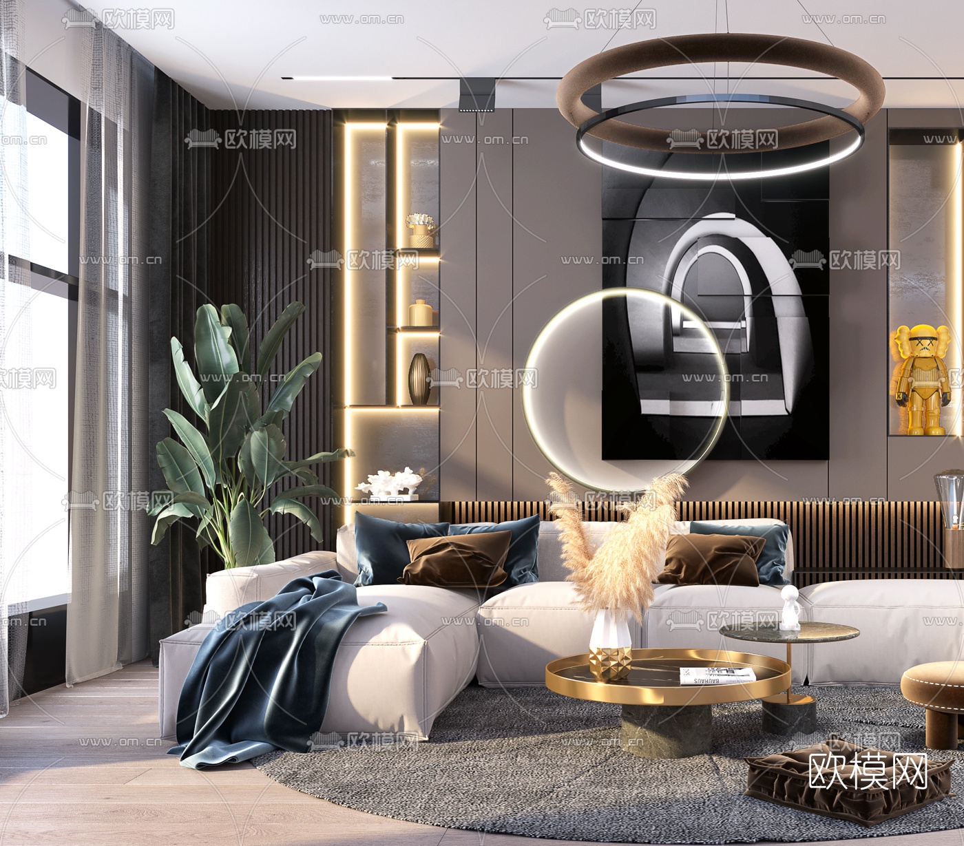 现代布艺沙发组合3d模型