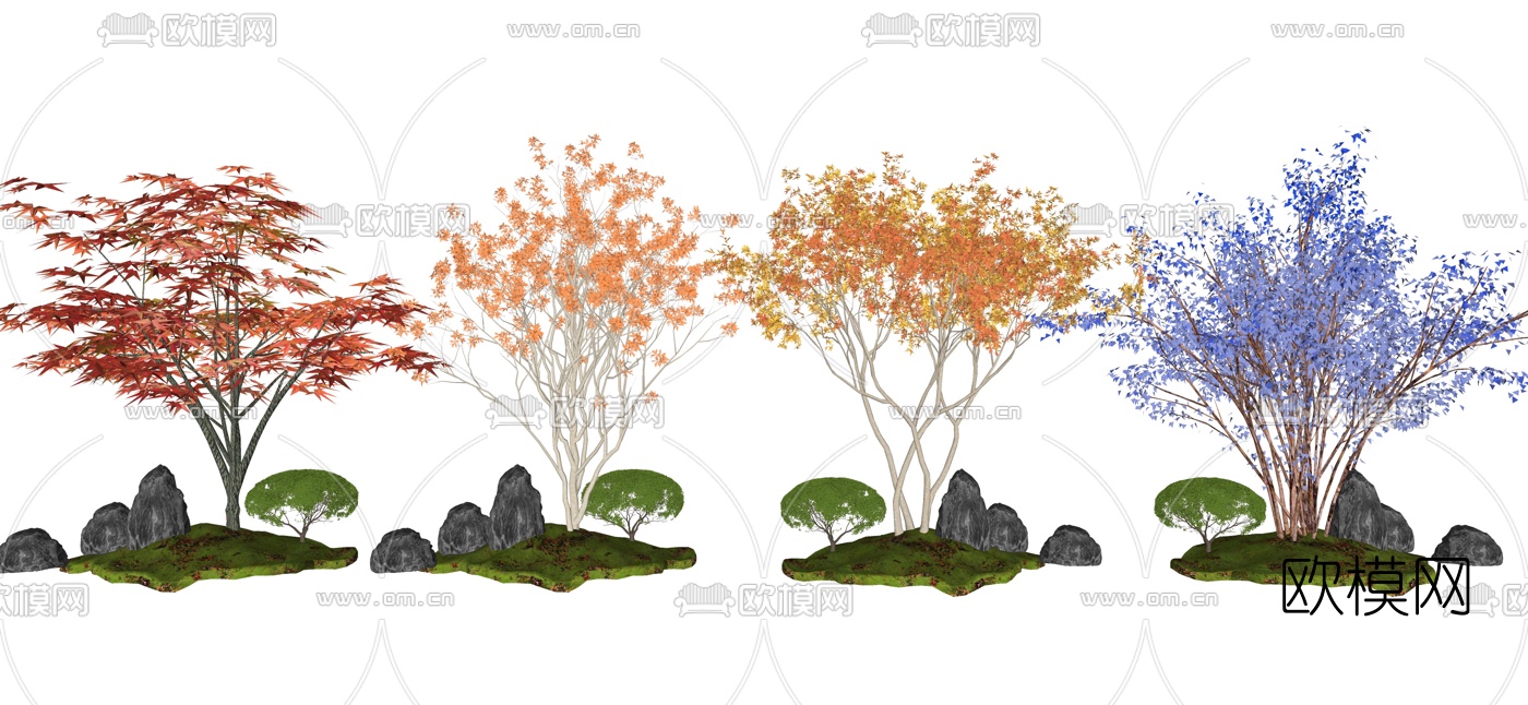 新中式花树景观树su模型