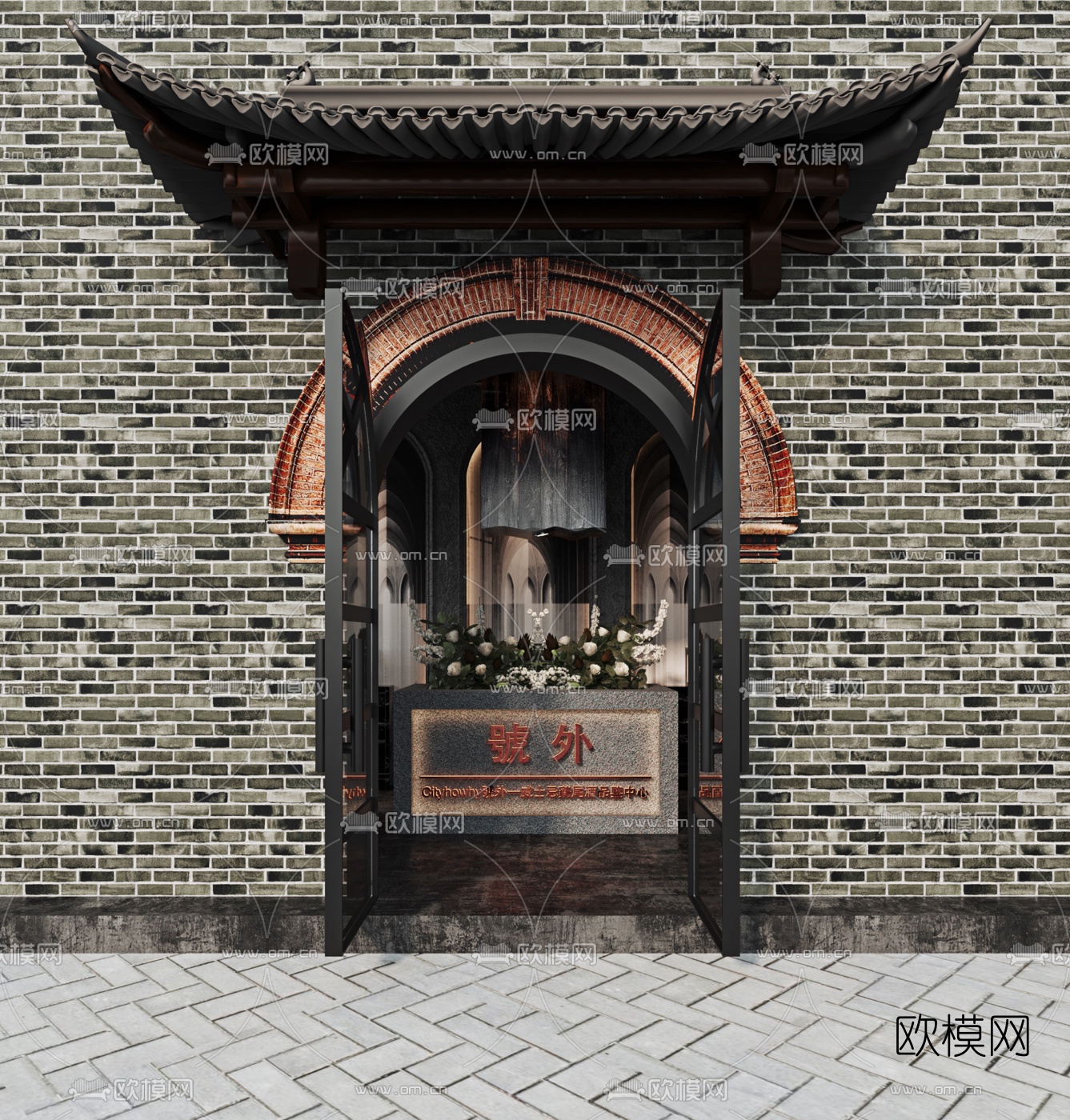 新中式酒吧门头楼梯间3d模型下载（渲染图1）