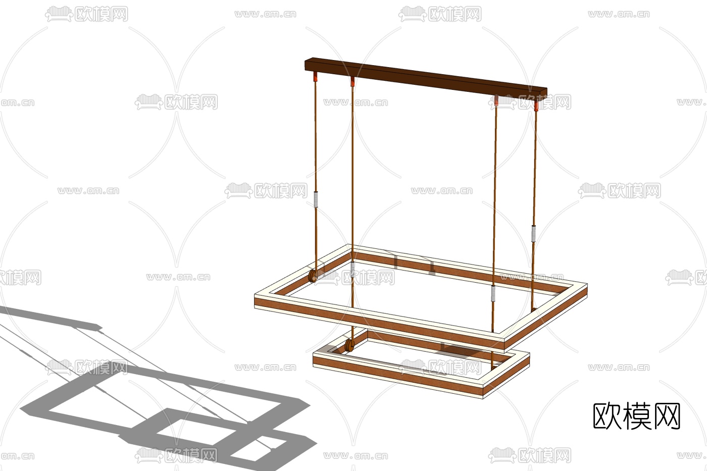 现代方框双层吊灯免费su模型下载