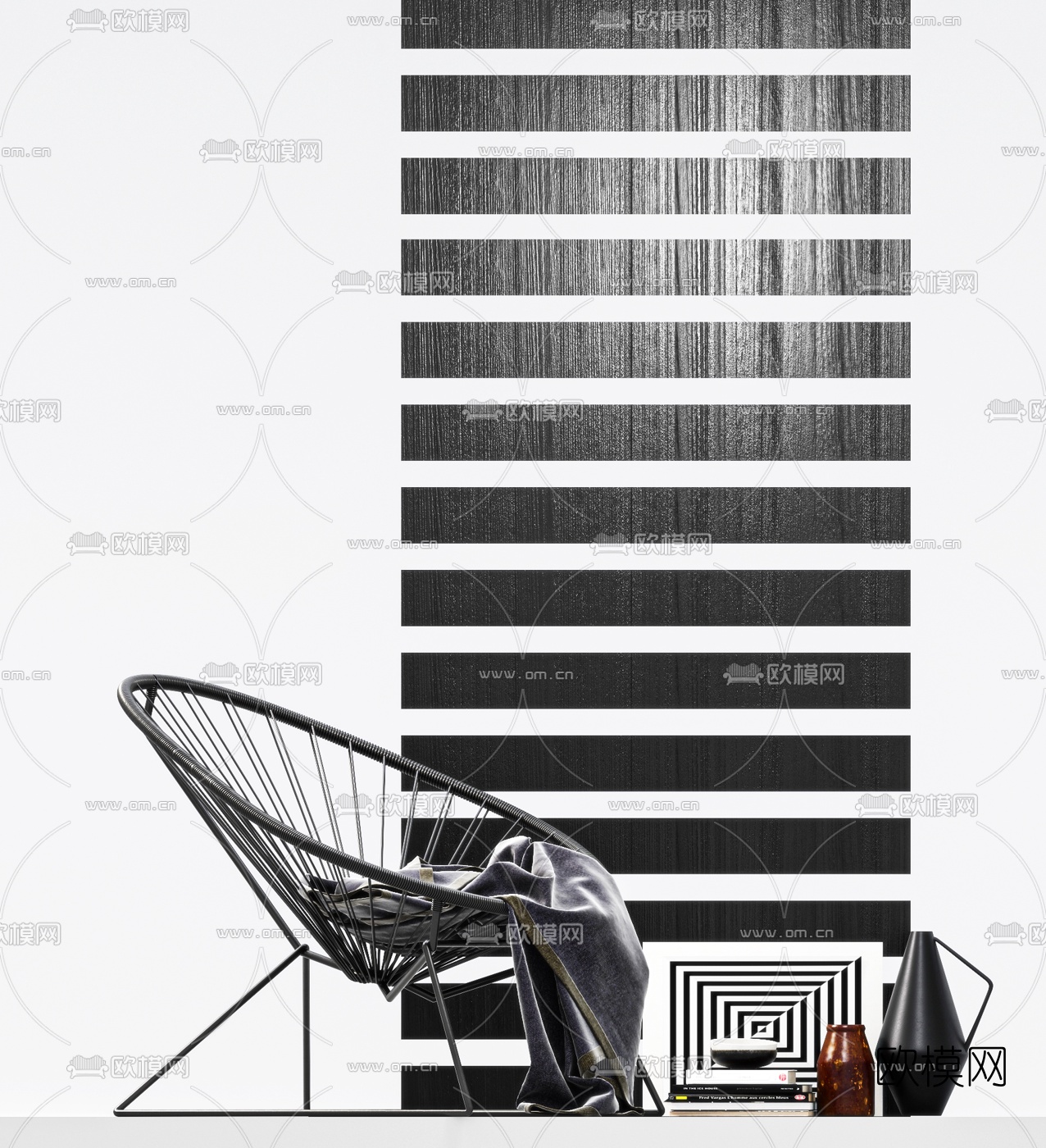 现代铁线户外椅3d模型下载（渲染图3）