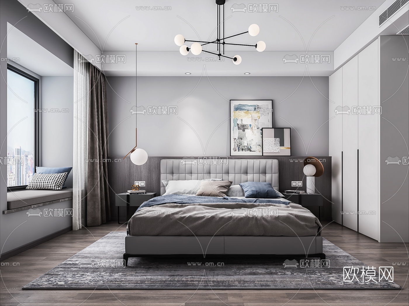 现代高级灰卧室3d模型下载