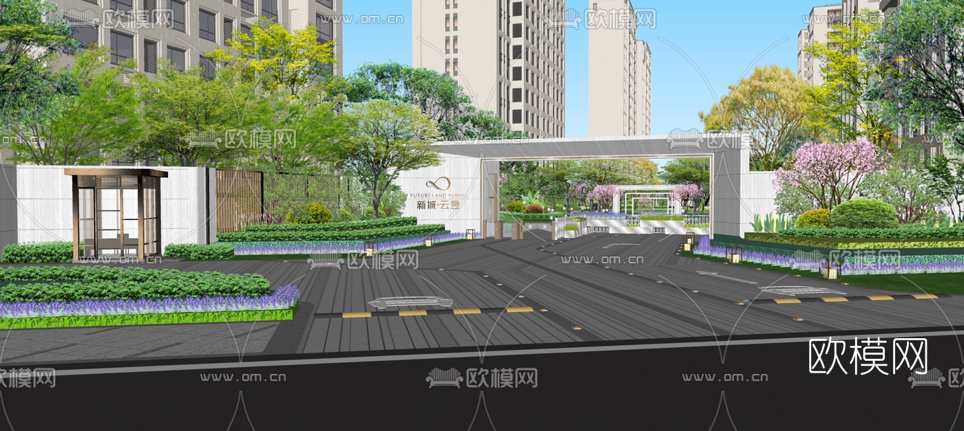 现代住宅小区入口大门su模型
