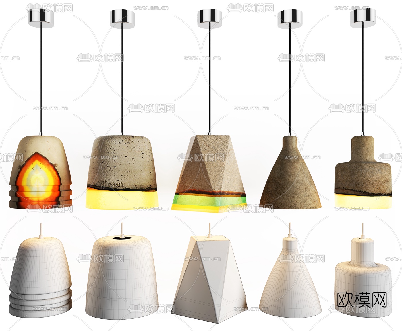 工业风水泥吊灯3d模型下载