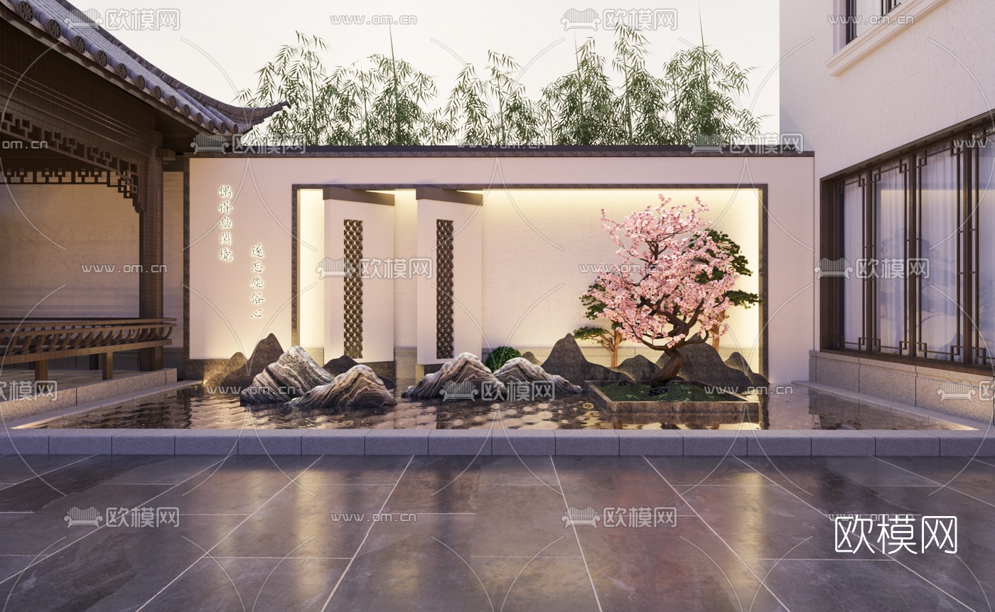 新中式别墅庭院3d模型