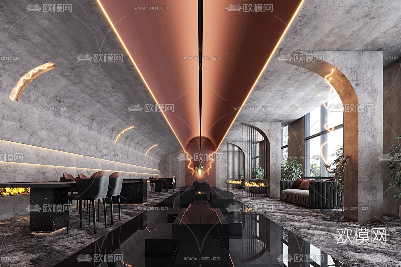 工业风酒店大堂吧3d模型
