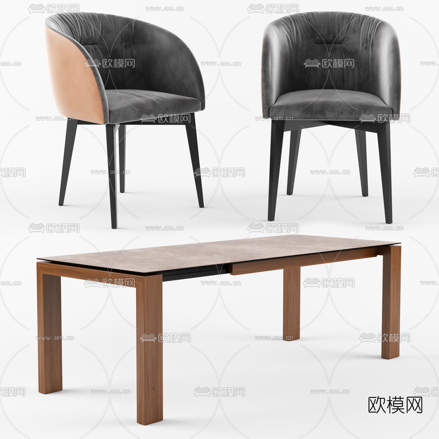 现代条形餐桌椅d模型