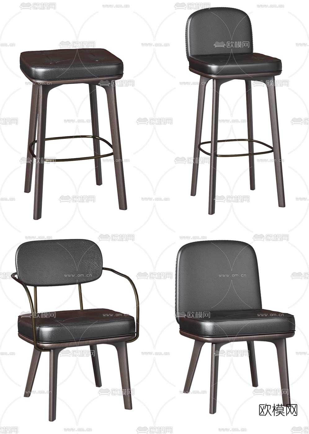 现代皮革吧台椅3d模型下载