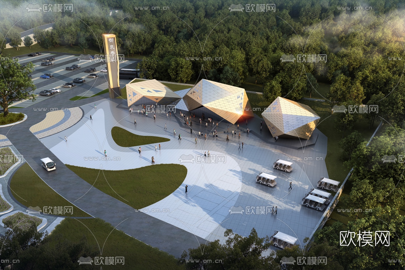 现代异形售楼处外观鸟瞰3d模型