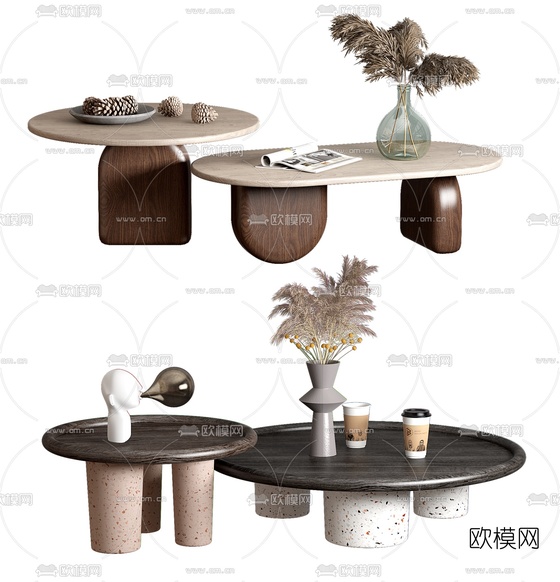 现代原木茶几3d模型下载
