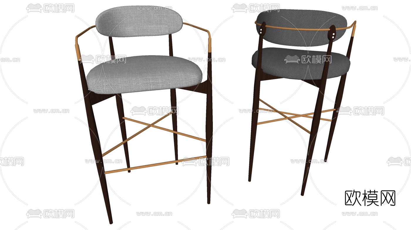 现代布艺吧椅su模型下载