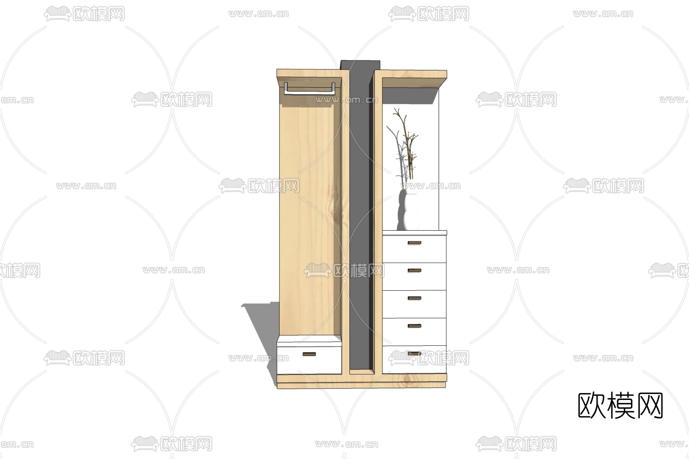 现代实木鞋柜免费su模型下载