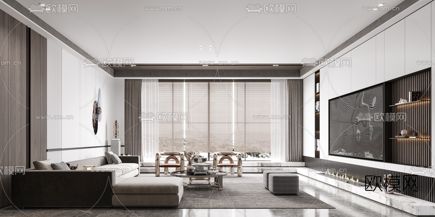 现代复式客厅3d模型下载（渲染图2）