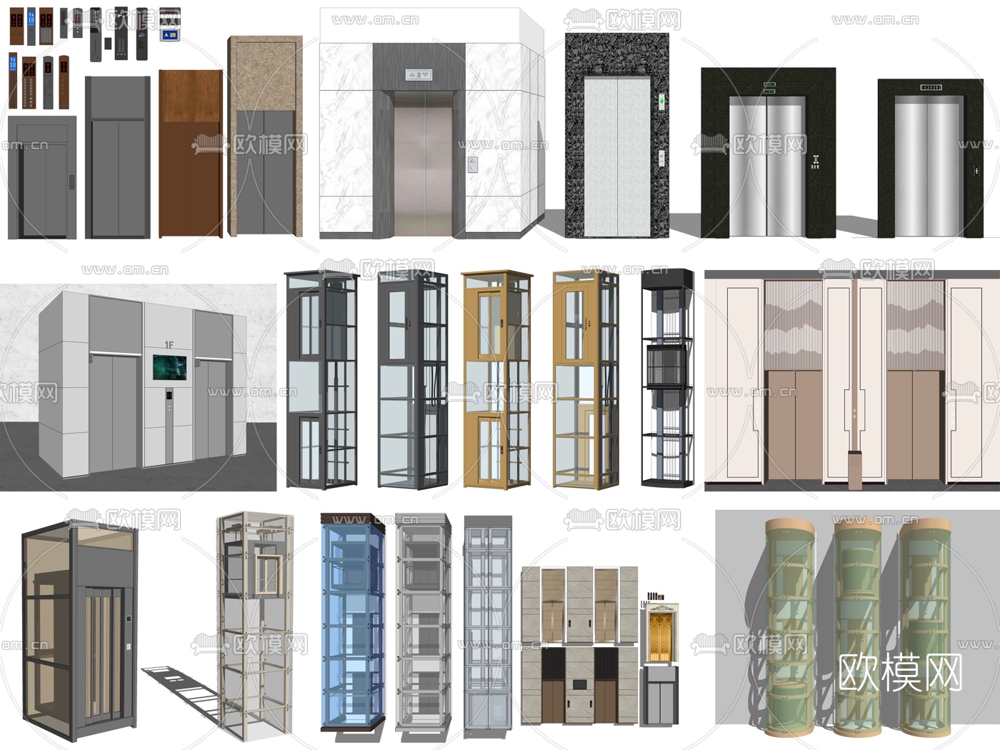 现代电梯门观光电梯su模型下载（渲染图1）
