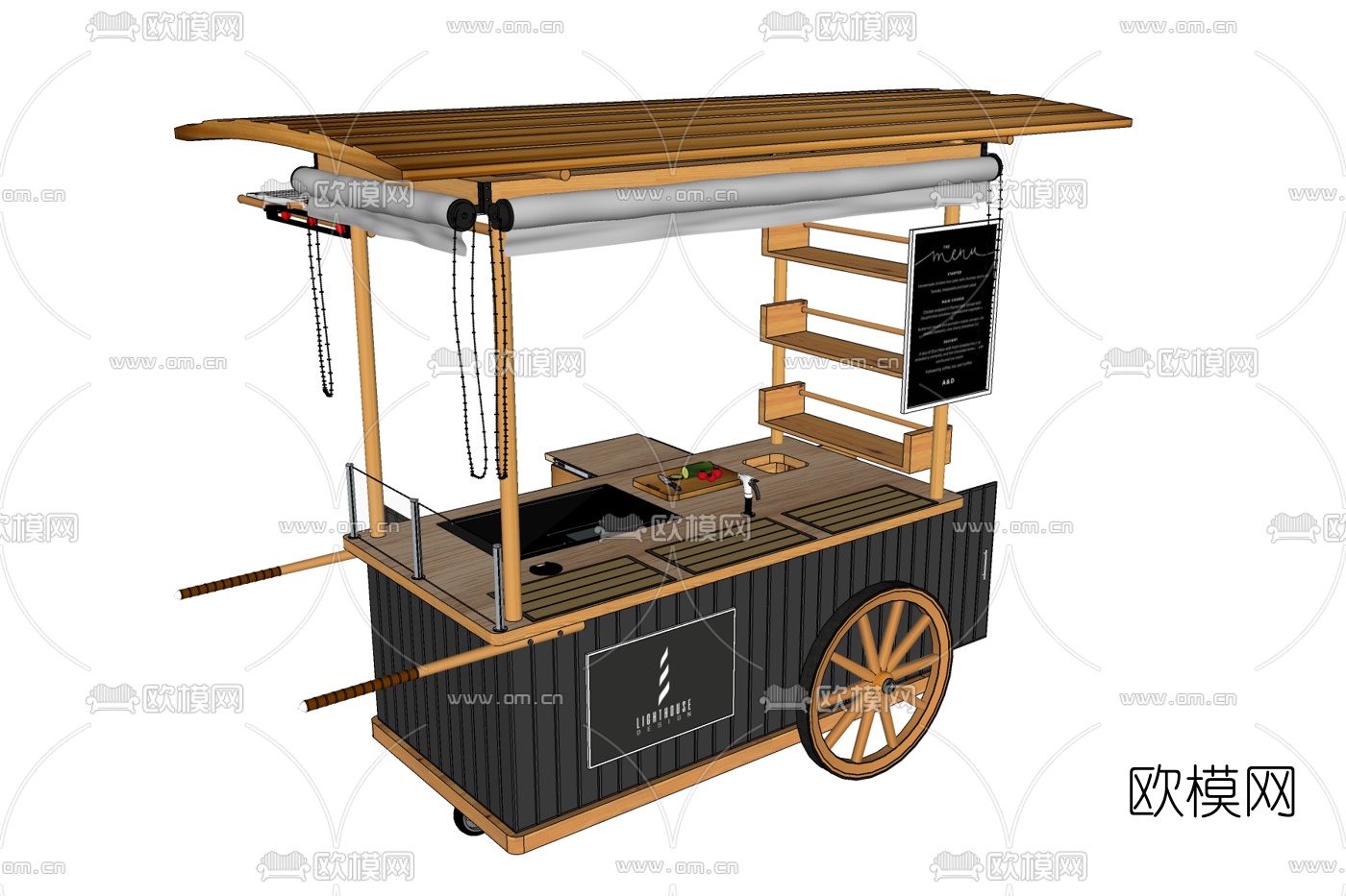 新中式移动餐车免费su模型下载