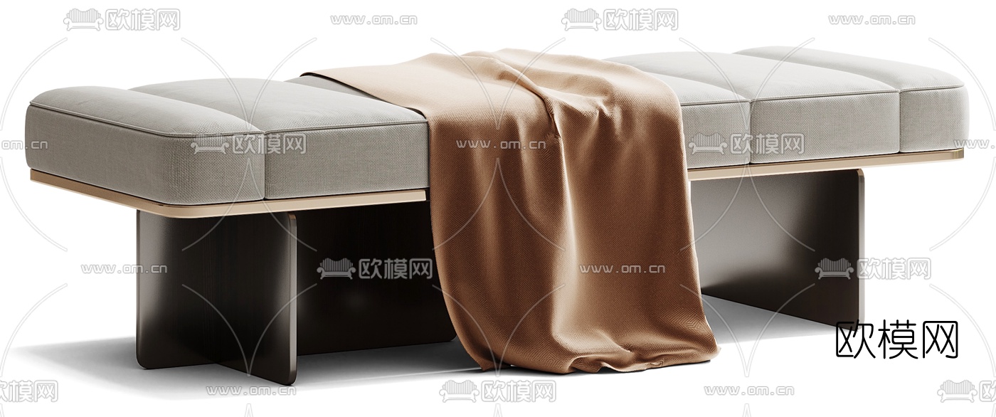 现代布艺床尾凳脚踏3d模型下载（渲染图2）