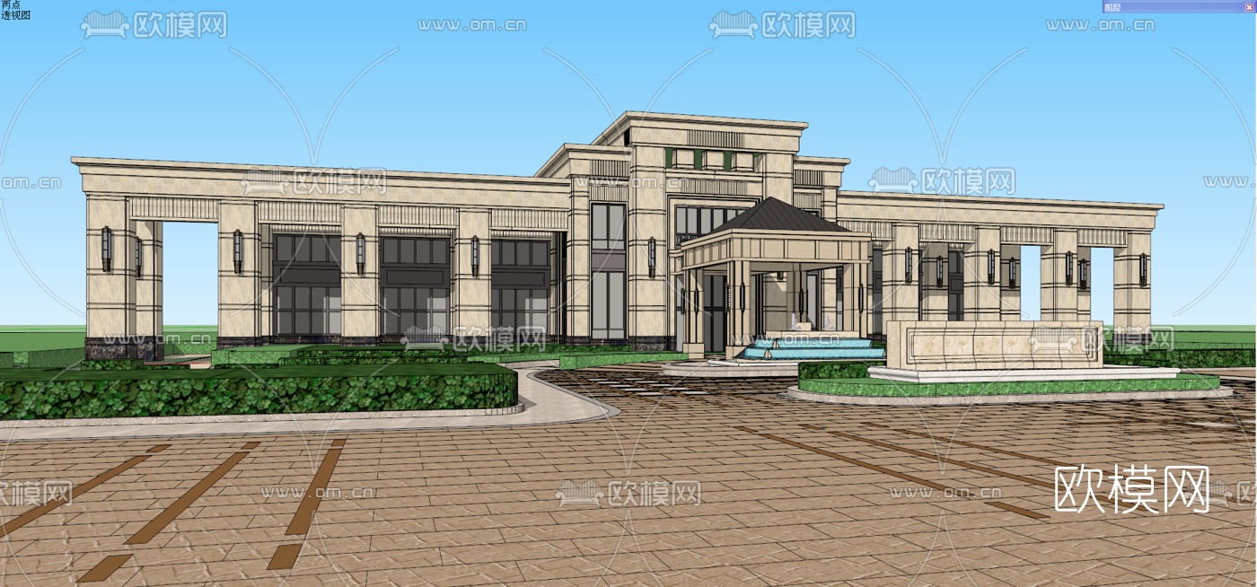 新古典售楼处建筑外观su模型下载（渲染图4）