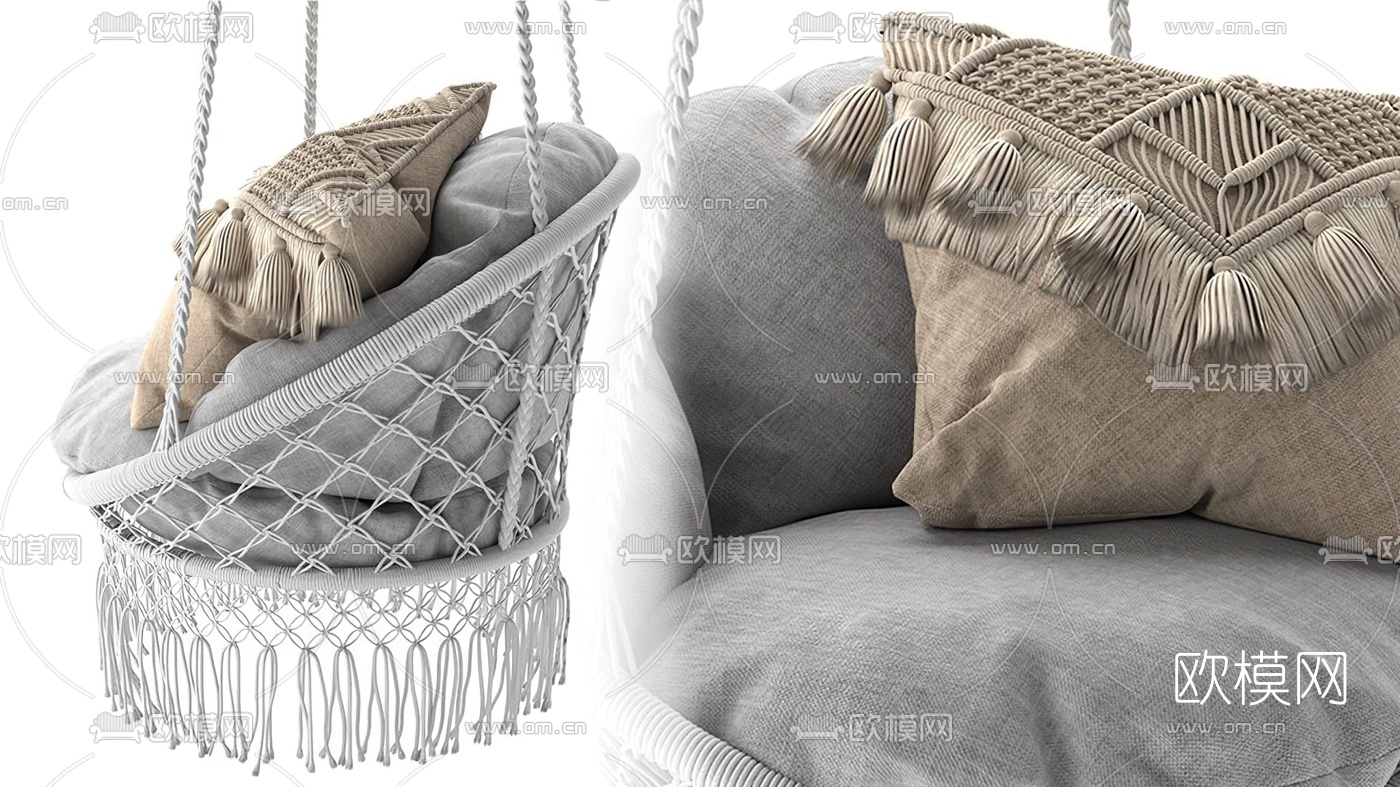 现代藤编吊椅3d模型下载（渲染图2）