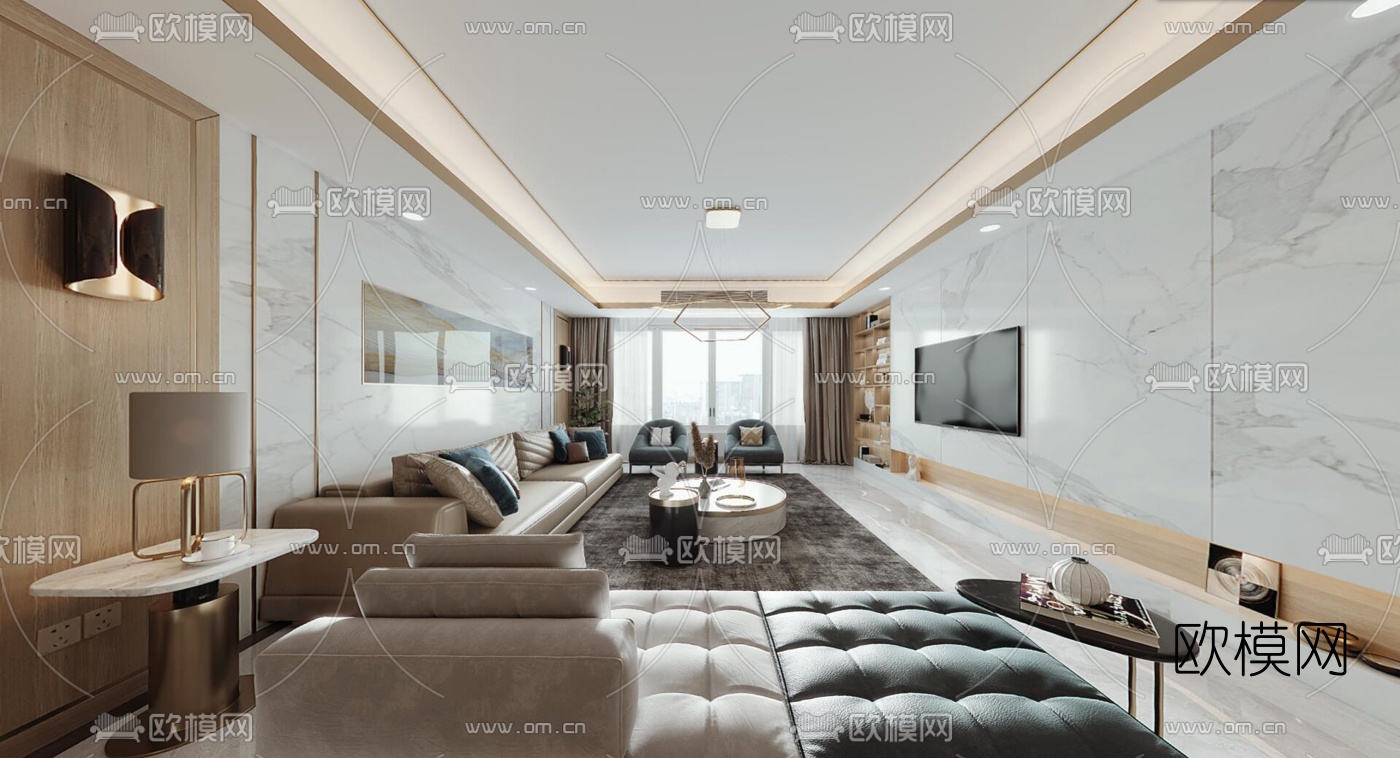 后现代客厅餐厅cr全景3d模型