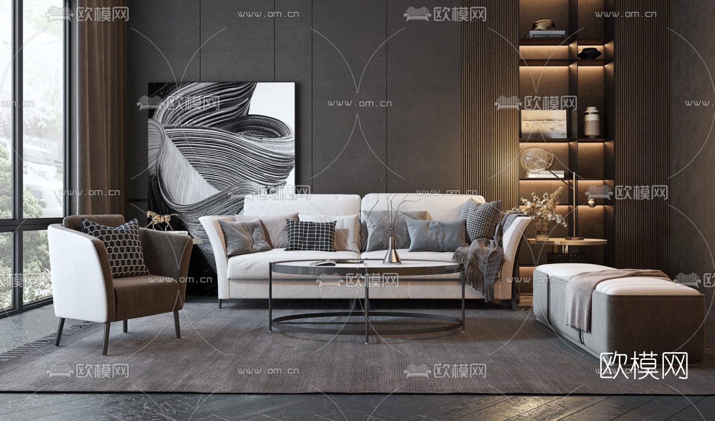 现代布艺沙发组合3d模型