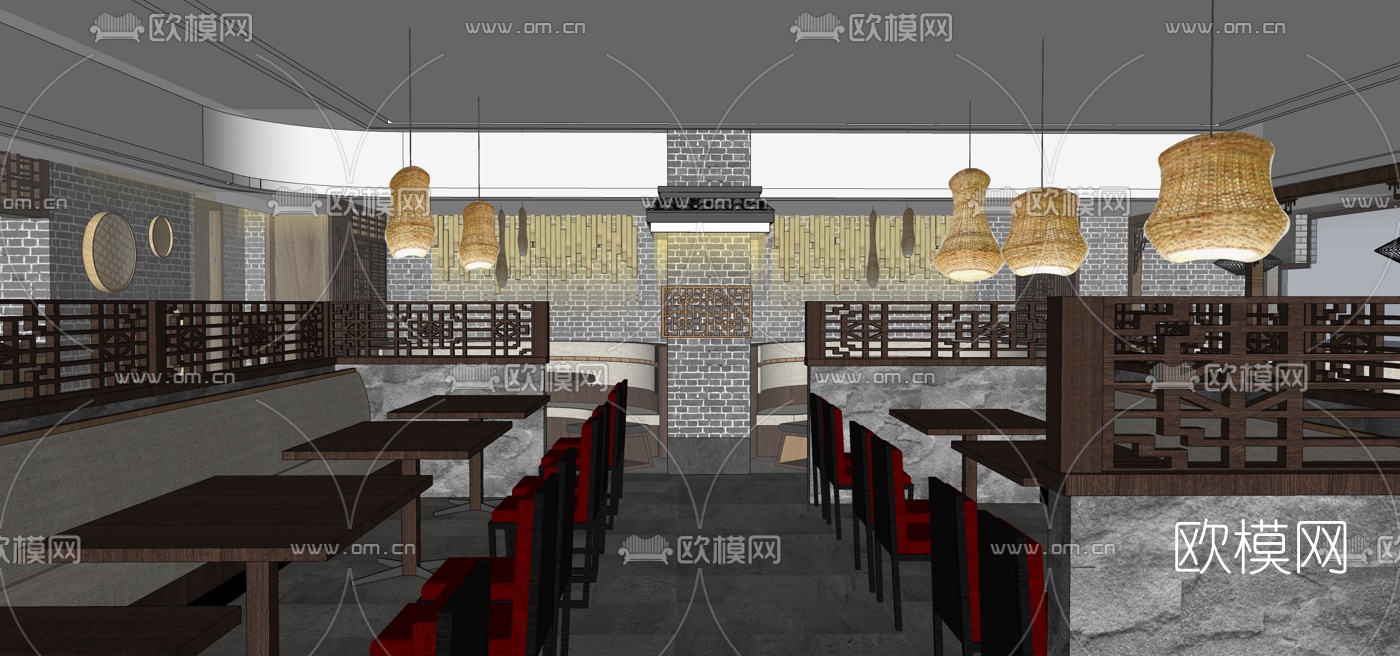 新中式中餐厅su模型