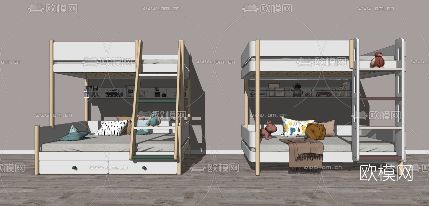 北欧儿童高低床su模型下载