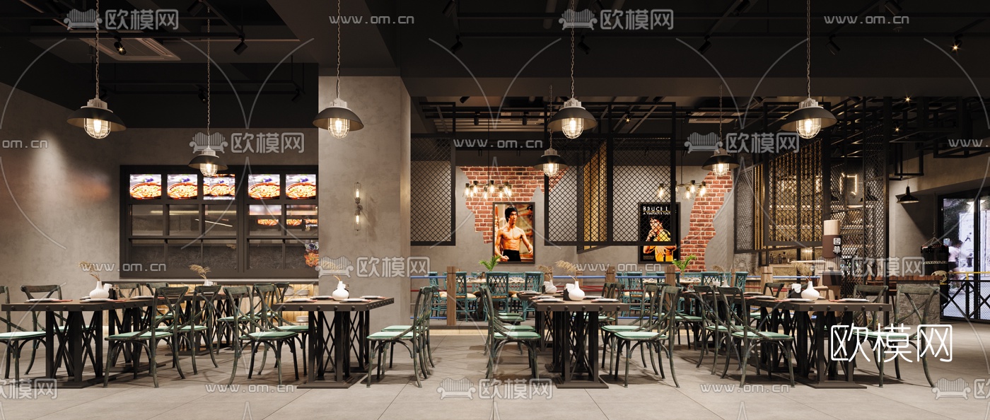 工业风主题餐厅3d模型