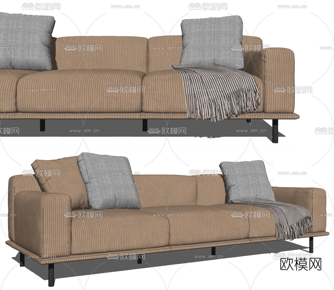 现代布艺多人沙发su模型下载（渲染图2）