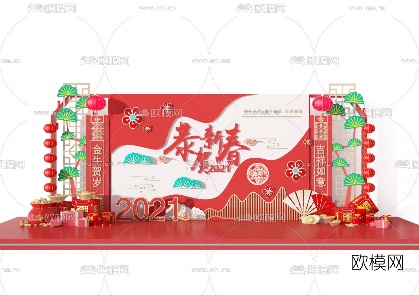 新中式新年装饰美陈3d模型