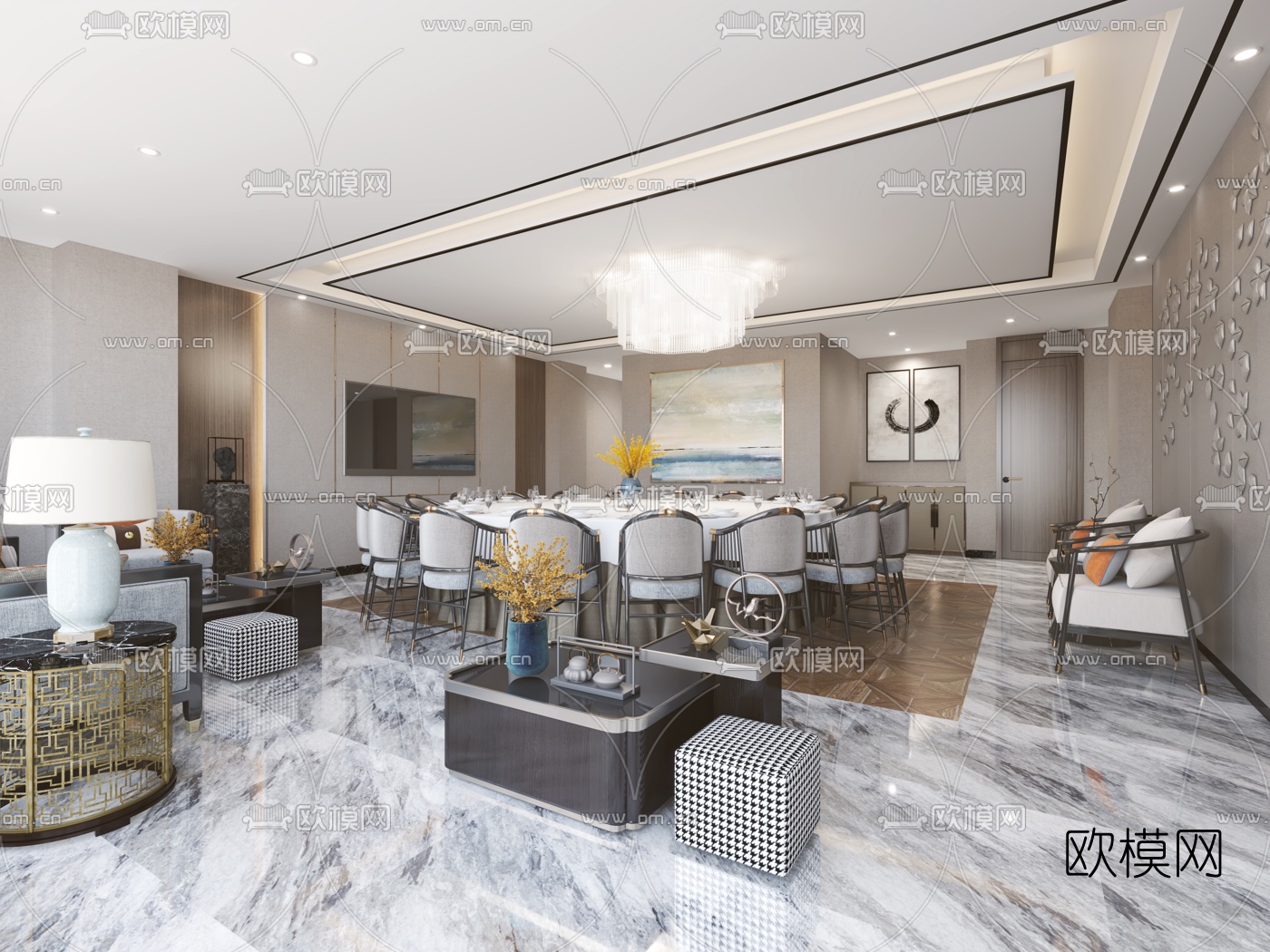 新中式酒店餐厅包房3d模型