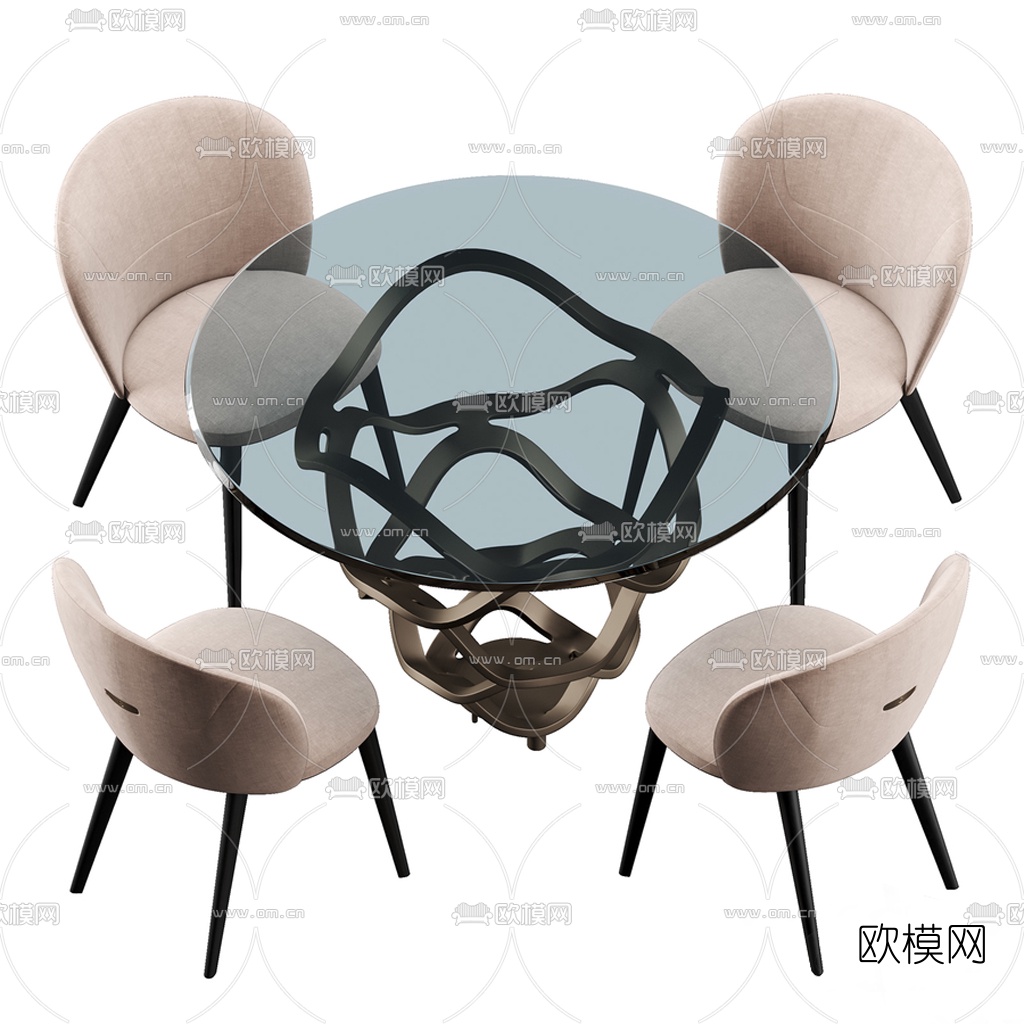 后现代玻璃圆形餐桌椅3d模型
