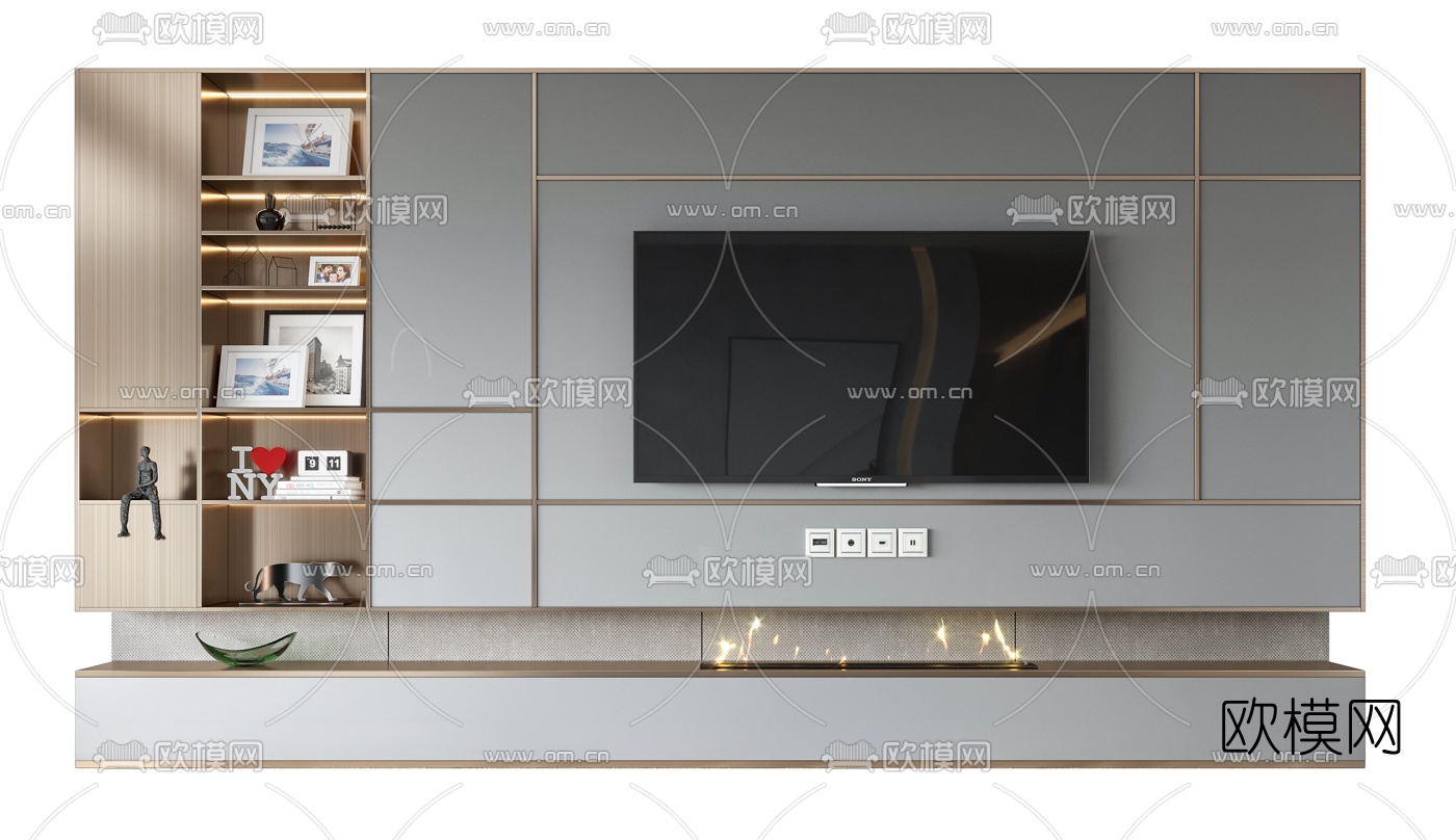 现代电视背景墙3d模型-免费3dmax模型库-欧模网