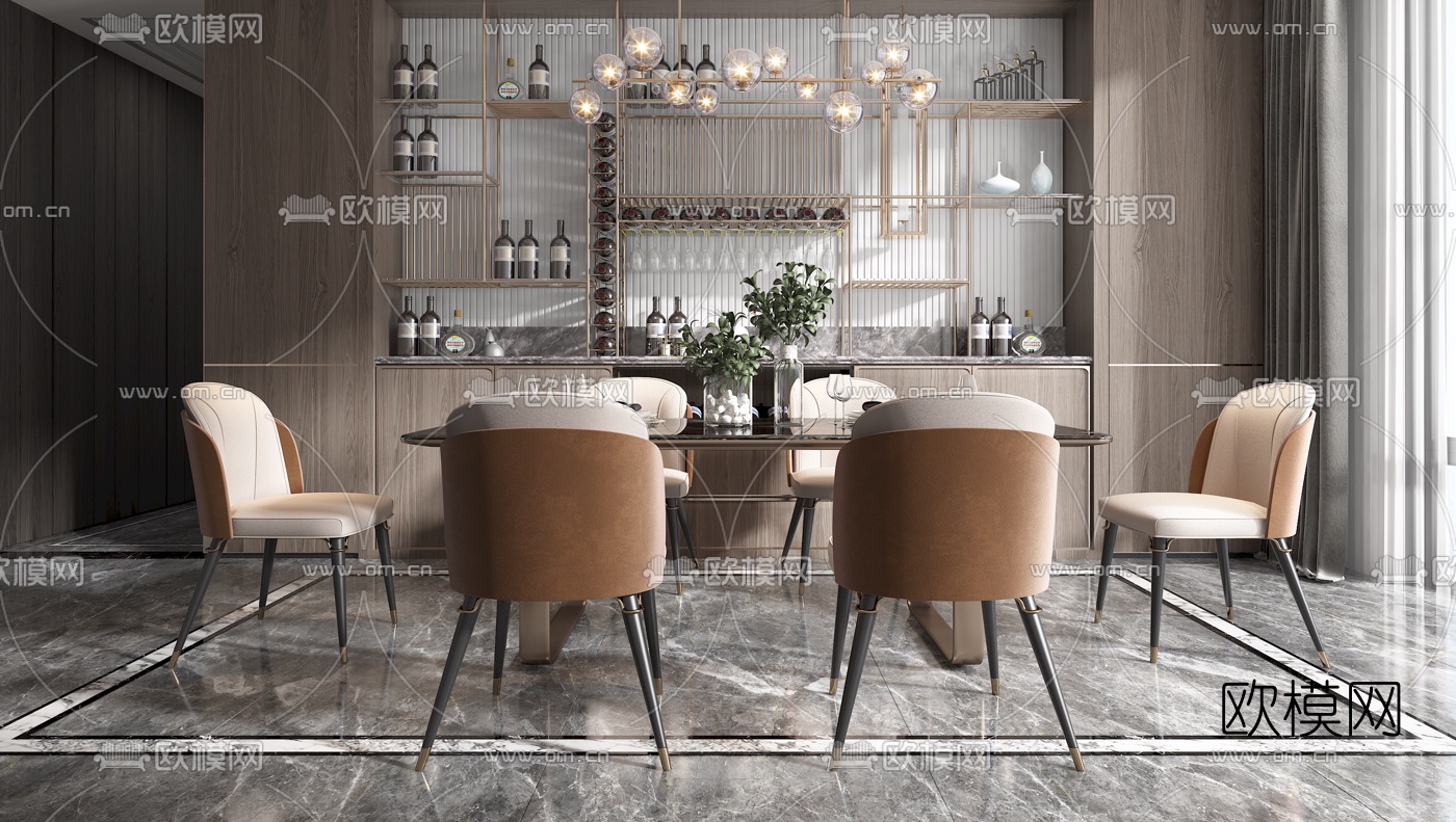 现代轻奢餐桌椅3d模型下载（渲染图2）