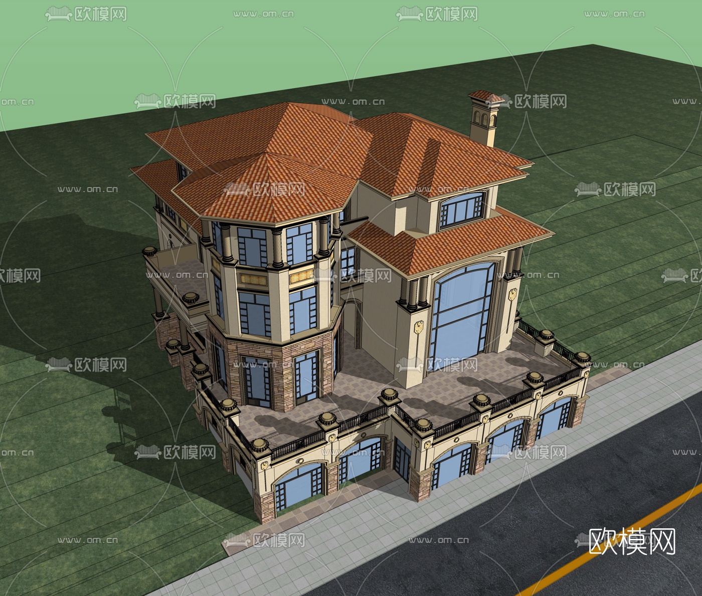 新古典独栋别墅su模型下载（渲染图3）