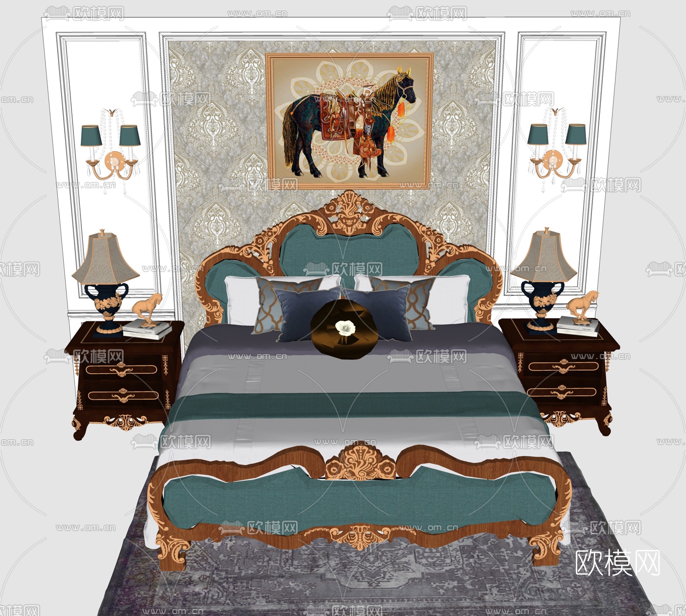 新古典双人床su模型下载