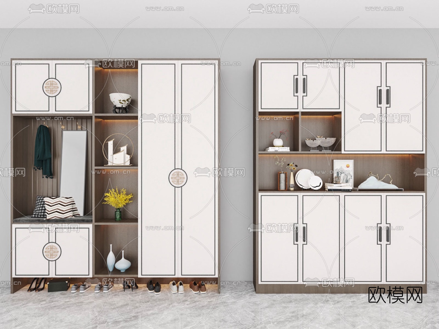 新中式鞋柜鞋架su模型下载（渲染图1）